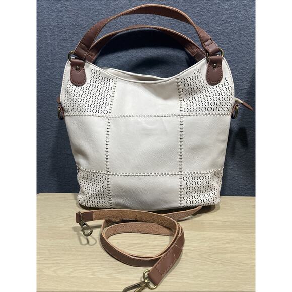 Clarks Ivory Perforated Block Pattern Faux Leather Detachable Crossbody Strap - Picture 2 of 13